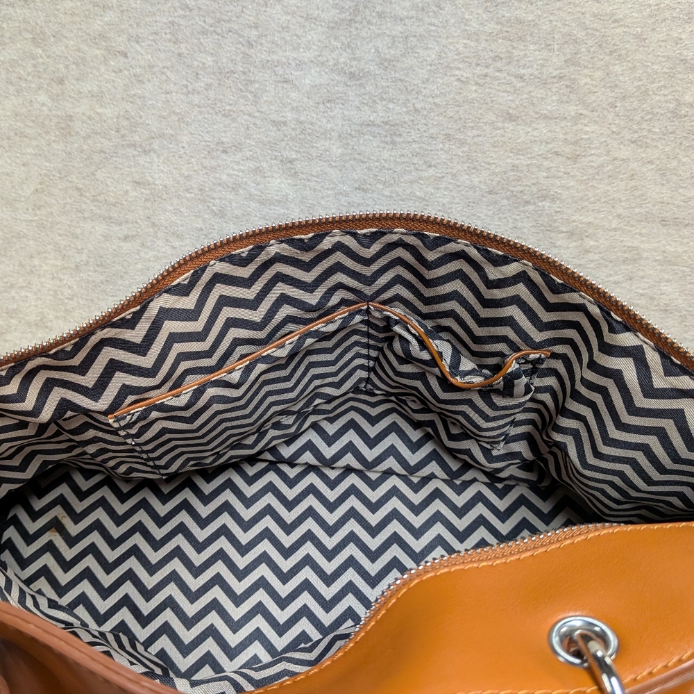 Co-Lab Cognac Leather TOTE Messenger Crossbody Bag Purse Detachable Straps Mid - Picture 8 of 12